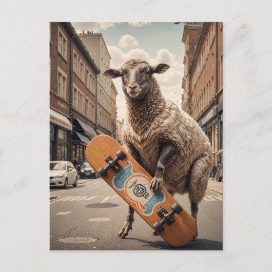 Grappig Skateboarden Schaap op een straat in de st Briefkaart (Voorkant)