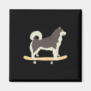 Grappig Skateboarden Siberische Husky Hond Cadeau Magneet
