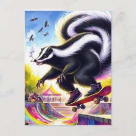Grappig skateboarden Skunk Roken Briefkaart