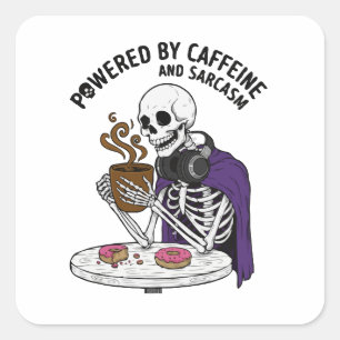Grappig Skelet Aangedreven door Cafeïne en Sarca Vierkante Sticker