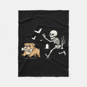 Grappig skelet achter Franse Bulldog aan Halloween Fleece Deken