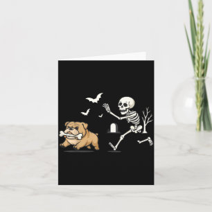 Grappig skelet achter Franse Bulldog aan Halloween Kaart