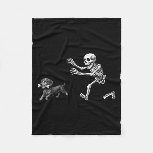 Grappig skelet achtervolgt dashond hond Halloween Fleece Deken (Voorkant)