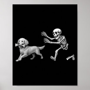 Grappig skelet achtervolgt gouden retriever Hallow Poster