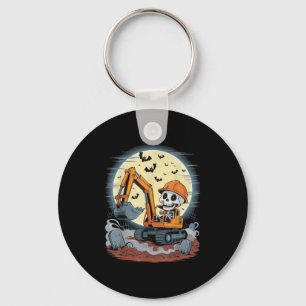 Grappig Skelet Bestuurt Graafmachine Halloween Bou Sleutelhanger