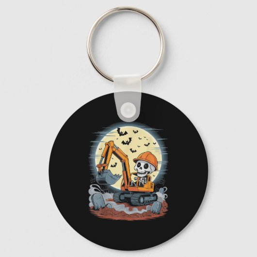 Grappig Skelet Bestuurt Graafmachine Halloween Bou Sleutelhanger (Voorkant)