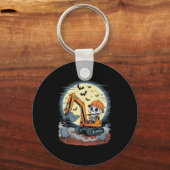 Grappig Skelet Bestuurt Graafmachine Halloween Bou Sleutelhanger (Voorkant)