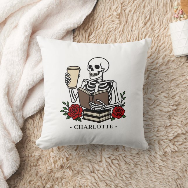Grappig skelet boek en koffie liefhebber  kussen (Deken)