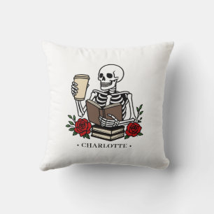 Grappig skelet boek en koffie liefhebber  kussen
