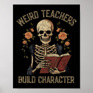 Grappig Skelet Boek Floral Skull Halloween Leraar Poster