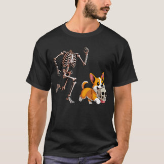 Grappig Skelet Chasing Corgi Halloween Hond Mama H T-shirt