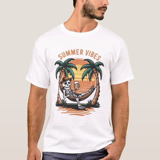 Grappig Skelet chilling Summer Vibes T-shirt (Voorkant)