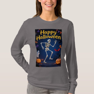 Grappig Skelet Dansend met "Gelukkig Halloween"-Ba T-shirt