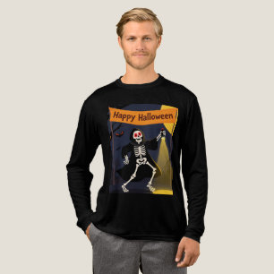 Grappig Skelet Dansend met "Happy Halloween"-Banne Tri-Blend Shirt