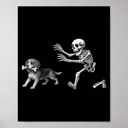 Grappig Skelet dat Beagle Hond achterna zit Hallow Poster (Voorkant)
