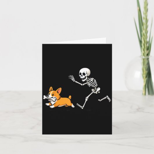 Grappig Skelet dat Corgi achterna zit Halloween Ho Kaart (Voorkant)
