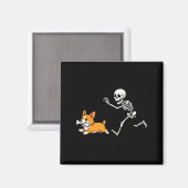 Grappig Skelet dat Corgi achterna zit Halloween Ho Magneet (Voorkant / Achterkant)