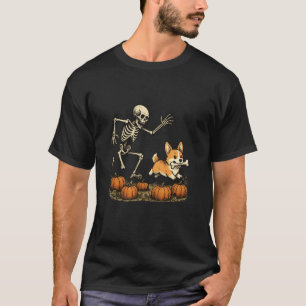 Grappig Skelet dat Corgi achterna zit Halloween Ho T-shirt