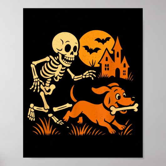 Grappig Skelet dat Dachshund Hond Grappig Jaagt Poster (Voorkant)