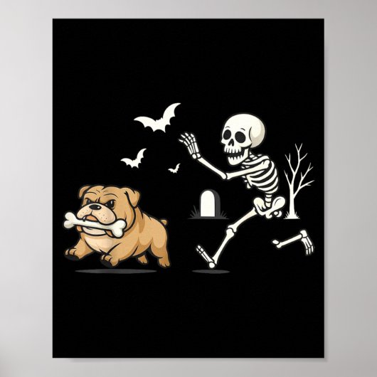 Grappig Skelet dat Franse Bulldog achterna zit met Poster (Voorkant)