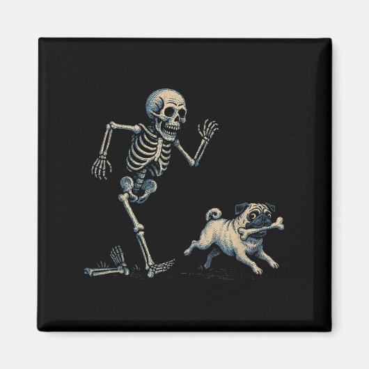 Grappig Skelet dat Mops achterna zit Halloween Hon Magneet (Voorkant)