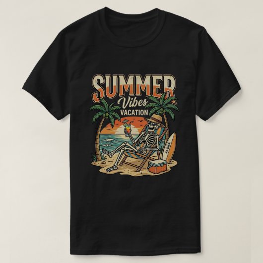 Grappig skelet dat ontspant op het strand / grieze t-shirt (Design voorkant)