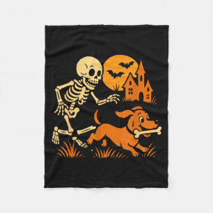 Grappig Skelet dat op een Dachshund-hond Jaagt Gra Fleece Deken