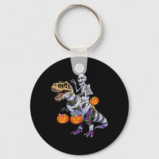 Grappig Skelet dat op Mummie Dinosaurus T Rex rijd Sleutelhanger (Voorkant)