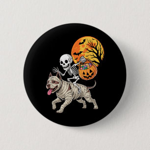 Grappig Skelet dat op Mummie Pitbull Hond rijdt Vr Ronde Button 5,7 Cm