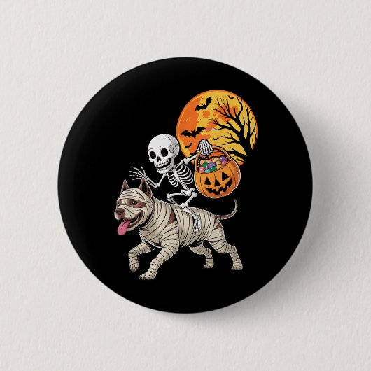 Grappig Skelet dat op Mummie Pitbull Hond rijdt Vr Ronde Button 5,7 Cm (Voorkant)