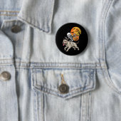 Grappig Skelet dat op Mummie Pitbull Hond rijdt Vr Ronde Button 5,7 Cm (In situ)