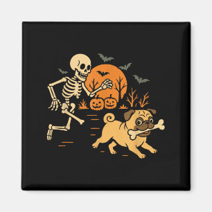 Grappig skelet dat op pug jaagt Halloween kostuum  Magneet