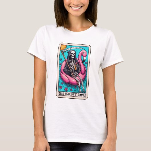 Grappig skelet dood binnen, maar het is zomertarot t-shirt (Voorkant)