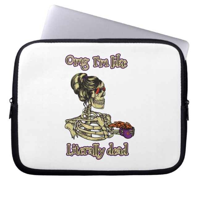 Grappig skelet Drink dat ik letterlijk Dead Coffee Laptop Sleeve (Voorkant)