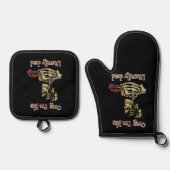 Grappig skelet Drink dat ik letterlijk Dead Coffee Ovenwant & Pannenlap Set (Voorkant)