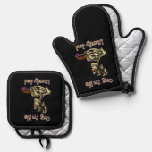 Grappig skelet Drink dat ik letterlijk Dead Coffee Ovenwant & Pannenlap Set (Voorkant / Achterkant)
