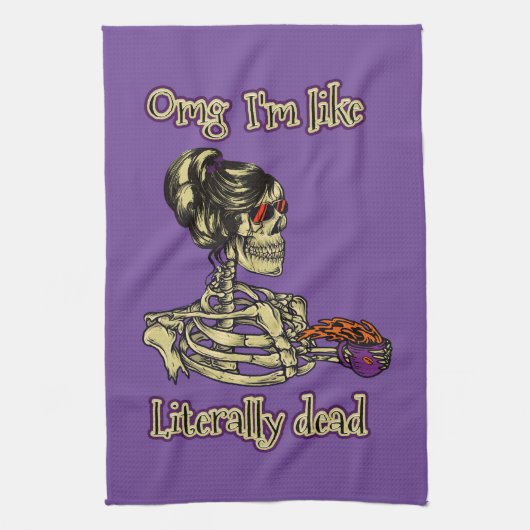Grappig skelet Drink dat ik letterlijk Dead Coffee Theedoek (Verticaal)