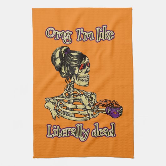 Grappig skelet Drink dat ik letterlijk Dead Coffee Theedoek (Verticaal)