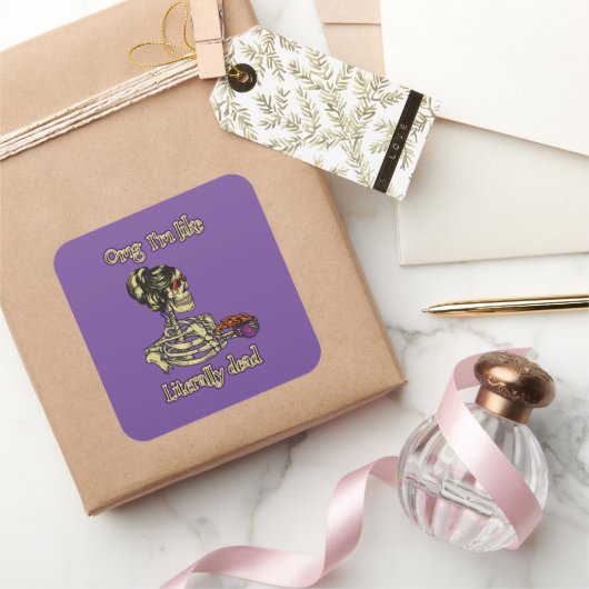 Grappig skelet Drink dat ik letterlijk Dead Coffee Vierkante Sticker (Geschenken)