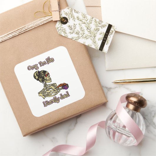 Grappig skelet Drink dat ik letterlijk Dead Coffee Vierkante Sticker (Geschenken)