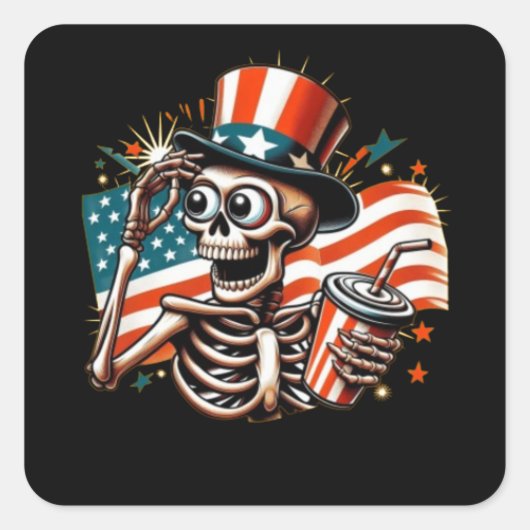Grappig skelet Drink Vierkante Sticker (Voorkant)