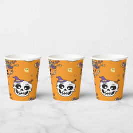 Grappig Skelet En Snoepgoed Voor Halloween Papieren Bekers