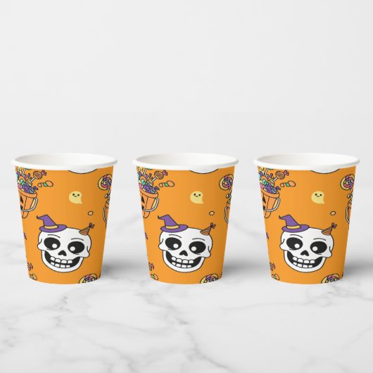 Grappig Skelet En Snoepgoed Voor Halloween Papieren Bekers (Multi)