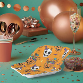 Grappig Skelet En Snoepgoed Voor Halloween Papieren Bordje
