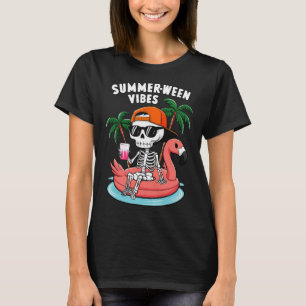 Grappig Skelet Flamingo Summerween Sfeer Halloween T-shirt