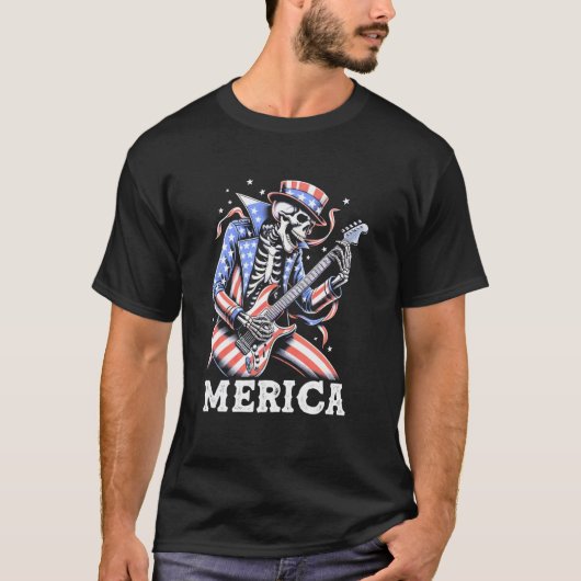 Grappig Skelet Gitarist Rock'n Roll 4 juli S T-shirt (Voorkant)