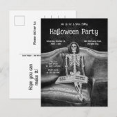 Grappig Skelet  Gotisch Halloween Feest Uitnodiging Briefkaart (Voorkant / Achterkant)