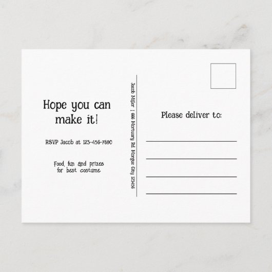 Grappig Skelet Gotisch Halloween Feest Uitnodiging Briefkaart (Achterkant)