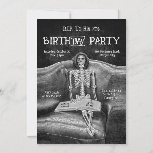 Grappig skelet gotische RIP naar zijn 20s Aankondiging (Voorkant)