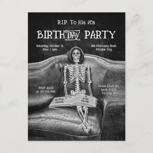 Grappig skelet  gotische RIP naar zijn 20s Uitnodiging Briefkaart (Voorkant)